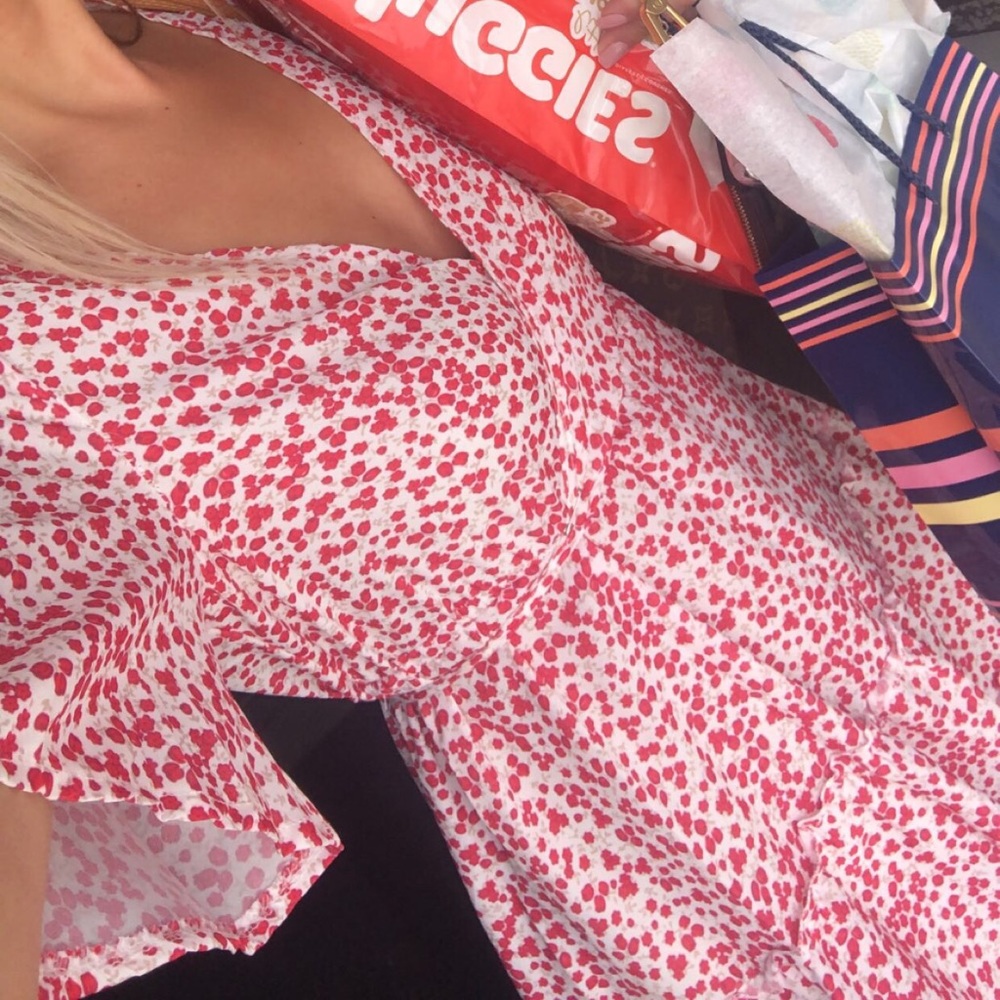 Red / pink and white floral dress
